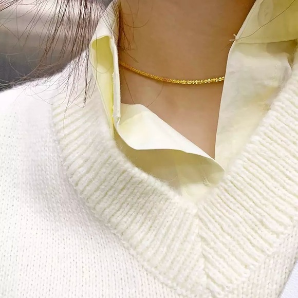 SHINY GOLD NECKLACE 925 STERLING SILVER - Picture 7 of 11